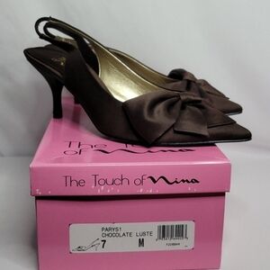 Nina Paris 1 satin Bow Chocolate Luste zsize 7M Shoes